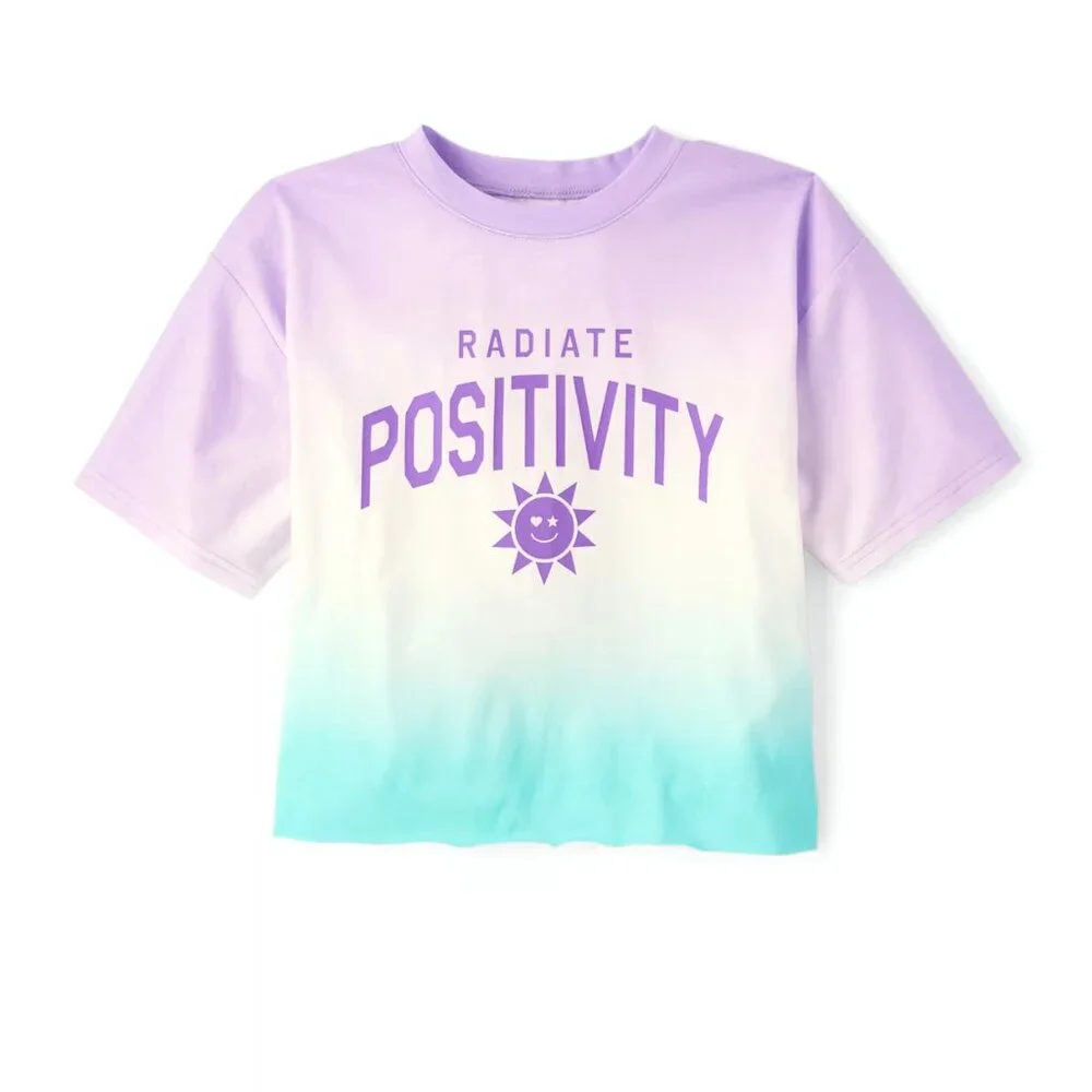 Sugar & Jade Childrens Place Girls Cropped Oversized Graphic Tee Dip Dye Top NWT